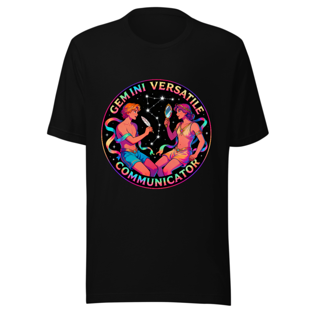 Gemini Versatile Communicator Unisex T-Shirt - Cosmic Twin Design