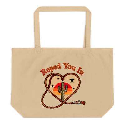 Roped You In Heart Tote Bag - Organic Cotton Western Style, Cute Cactus Design