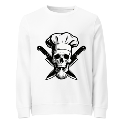 Unisex Organic Chef Skull Sweatshirt | Garlic & Knives Design