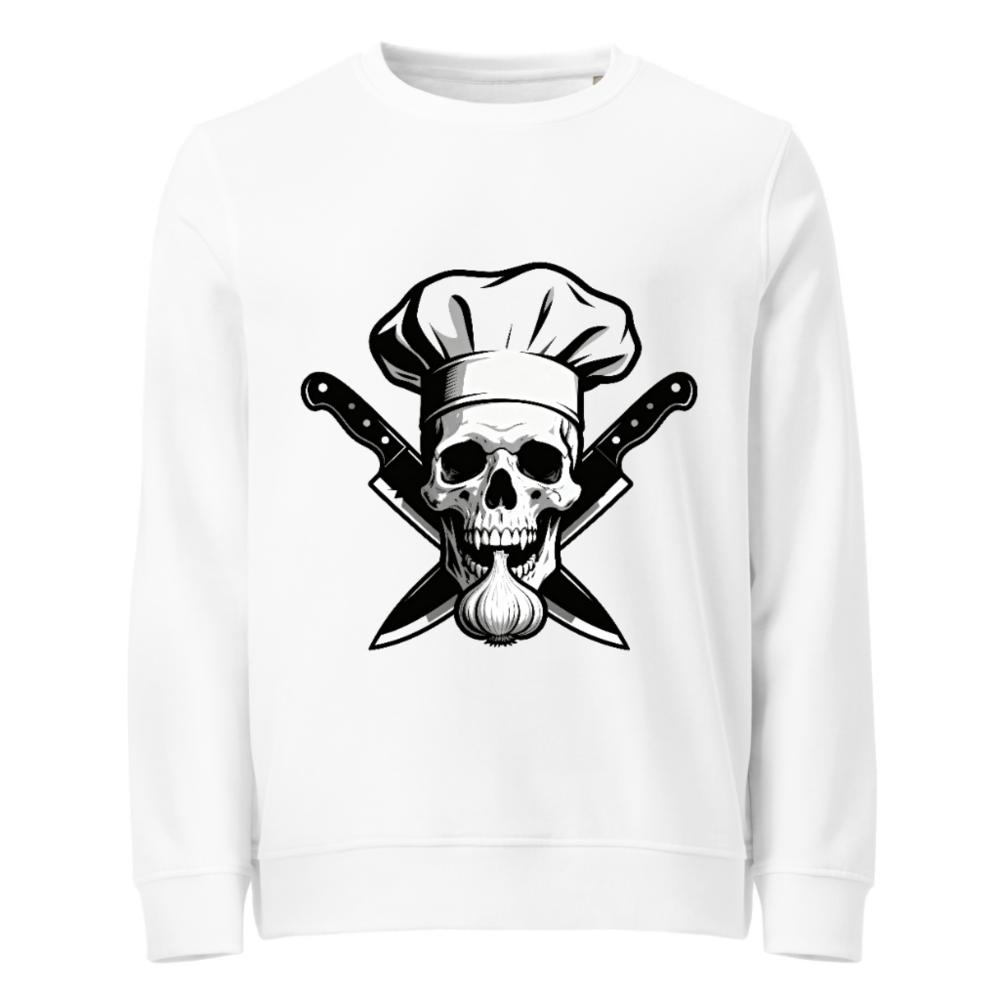 Unisex Organic Chef Skull Sweatshirt | Garlic & Knives Design