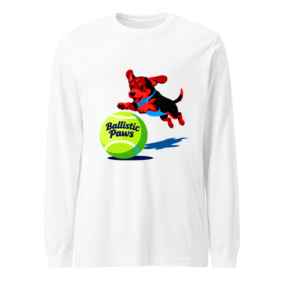 Ballistic Paws Dog Tennis Ball Long Sleeve Tee - Unisex White