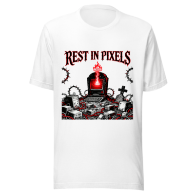 Rest in Pixels Unisex Staple T-Shirt | Gothic Tech Graveyard Design