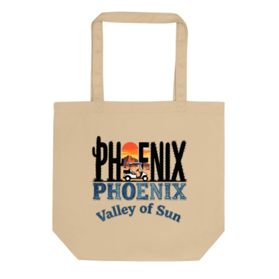 Phoenix Valley of Sun Eco Oyster Tote Bag - Sustainable Canvas Tote with Desert Sunset Golf Cart Design