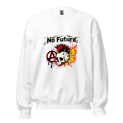 No Future Punk Skull Sweatshirt - Unisex Crew Neck, Anarchy & Fire Design