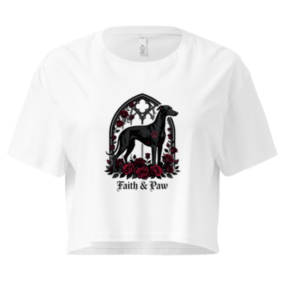 Women's Crop Top with Faith & Paw Black Greyhound Gothic Rose Design