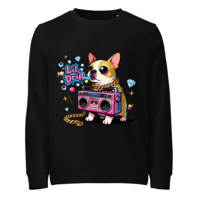 Unisex Organic Sweatshirt with Lil Drip Dog & Boombox Graphic