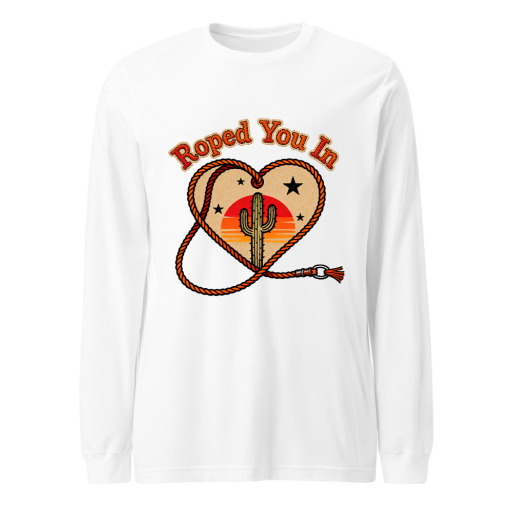 Roped You In Cactus Sunset Long Sleeve Tee - Unisex Western Heart Rope Design