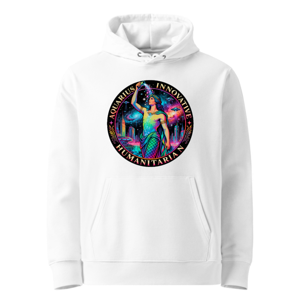 Unisex Eco Hoodie - Aquarius Zodiac Design, Innovative Humanitarian & Creative