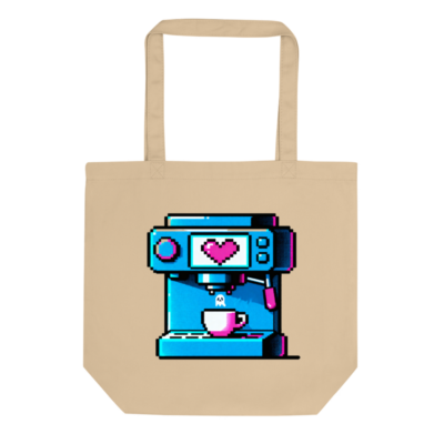 Eco Oyster Tote Bag | Pixel Art Coffee Machine Design, Sustainable Canvas Tote