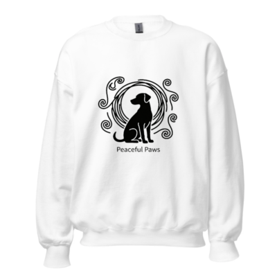 Peaceful Paws Unisex Crew Neck Sweatshirt | Soft Comfort, Black Dog Design