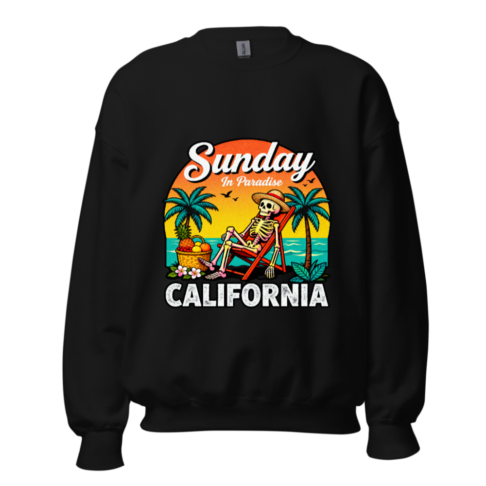 Sunday in Paradise California Skeleton Beach Chair Sweatshirt - Unisex Crew Neck