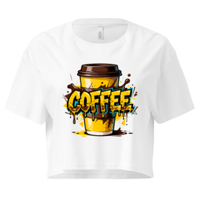 Women's Crop Top with Coffee Art Design - Trendy Short Sleeve Tee