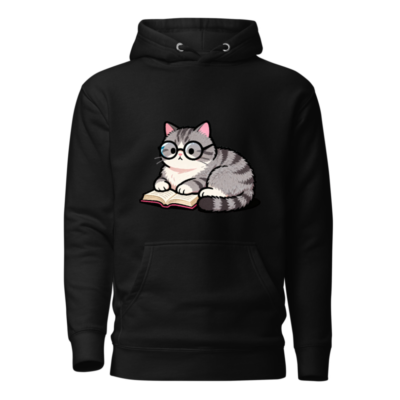 Smart Cat Reading Book Hoodie - Unisex Premium Pullover Hoodie