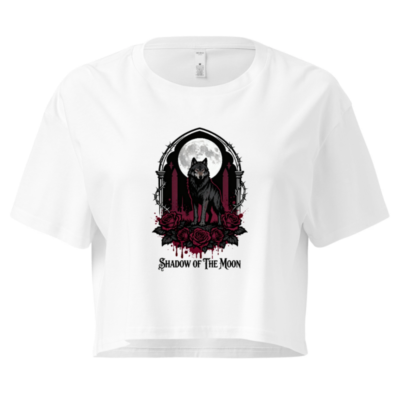 Women's Crop Top - Shadow of the Moon Wolf Graphic Tee, Gothic Rose Design