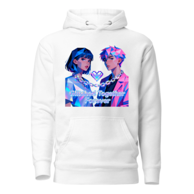 Glitched Together Forever Hoodie - Unisex Premium Pullover, Pixel Art Couple Design