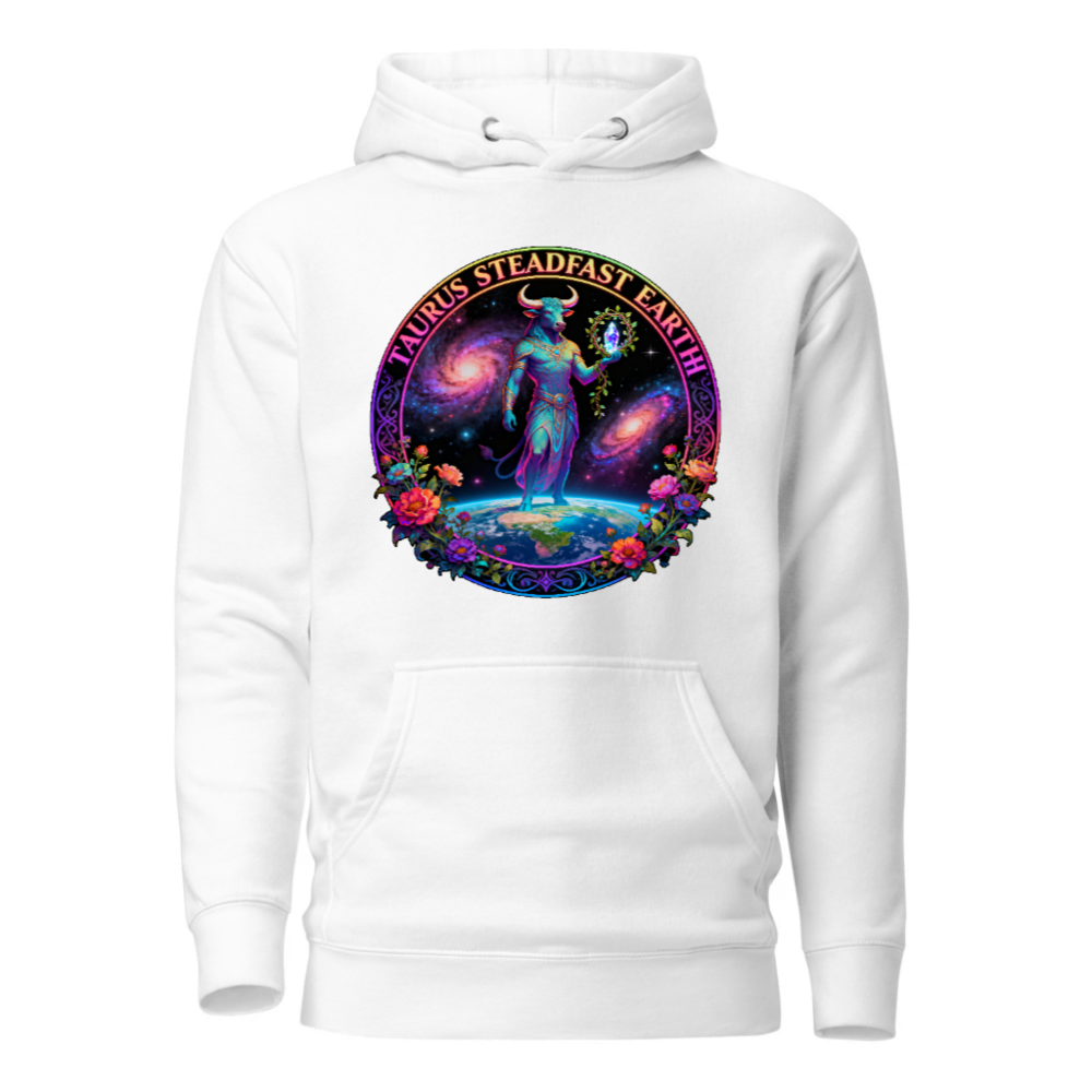 Taurus Steadfast Earth Unisex Hoodie - Premium Pullover with Cosmic Bull Design