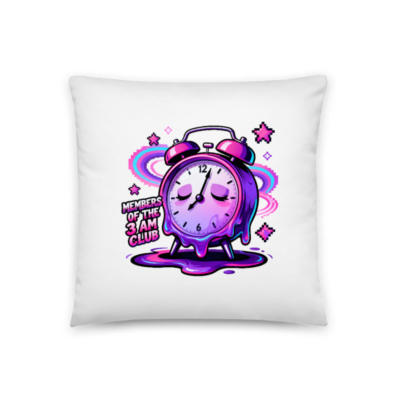 Purple Melting Alarm Clock Pillow - 18" x 18" Basic Pillow, Members of the 3 AM Club