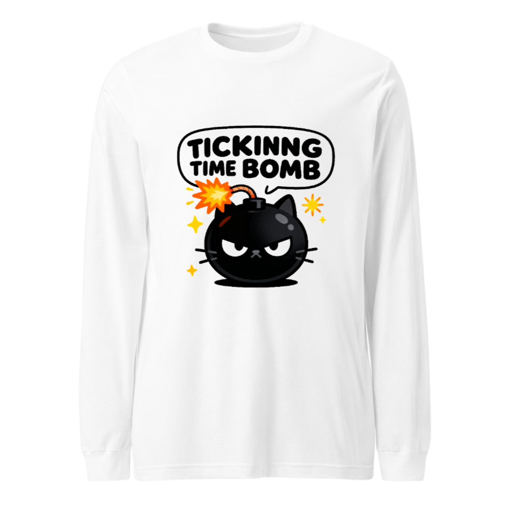 Tickinng Time Bomb Cat Long Sleeve Tee - Unisex Black Bomb Kitten Shirt