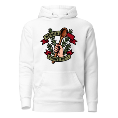 Nonna Knows Best Unisex Hoodie - Premium Pullover with Wooden Spoon & Rosemary Design