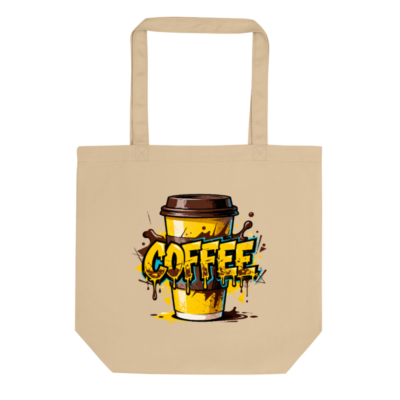 Eco Oyster Tote Bag | Reusable Coffee Lover Tote with Dripping Coffee Art