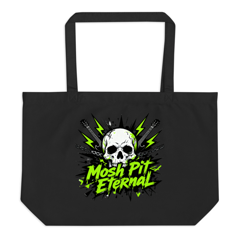 Black Organic Tote Bag | Mosh Pit Eternal Skull Design - Eco-Friendly & Sustainable