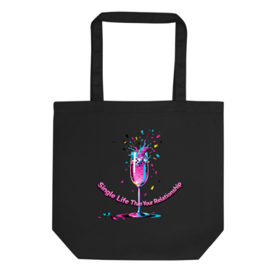 Eco Black Tote Bag | Sustainable Reusable Shopping Tote with Fun Confetti Champagne Design