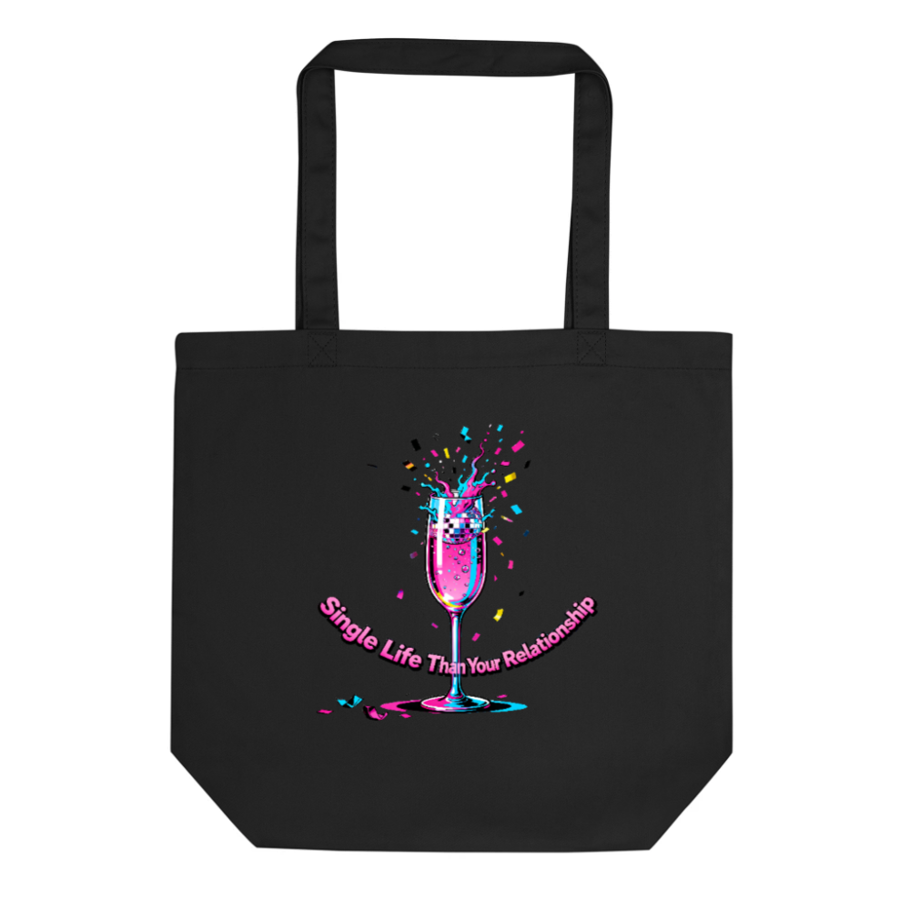 Eco Black Tote Bag | Sustainable Reusable Shopping Tote with Fun Confetti Champagne Design