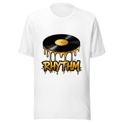 Unisex Staple T-Shirt | Vinyl Record Rhythm Design, Gold Drip Art, Classic Fit