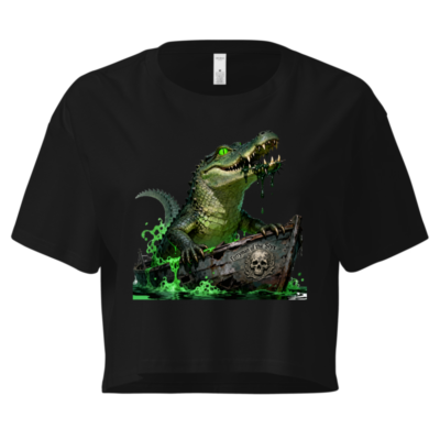 Women's Cropped Graphic Tee: Green Gator Ferryman of the Styx Boat Design