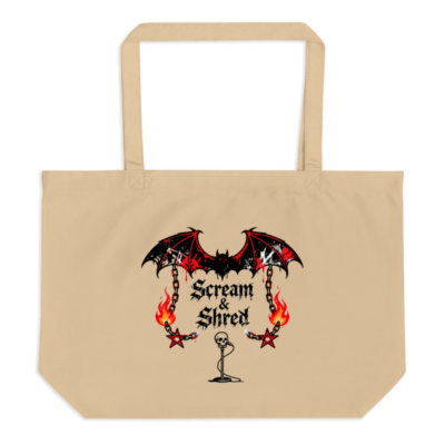 Large Organic Tote Bag | Scream & Shred Bat Design - Eco-Friendly, Reusable, Sustainable