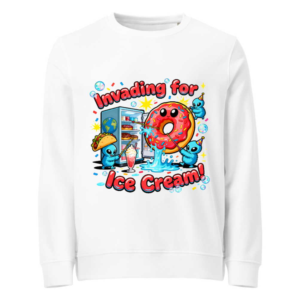 Unisex Organic Sweatshirt | Invading for Ice Cream Donut Design