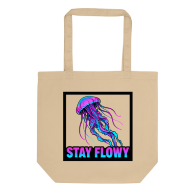 Eco Oyster Tote Bag | Stay Flowy Jellyfish Design - Reusable Cotton Tote