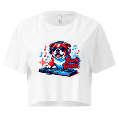 Women's Crop Top - Bark Beats DJ Bulldog Graphic Tee, Red/Blue