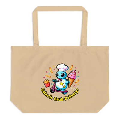 Large Organic Tote Bag | Galactic Grub Delivery! Eco-Friendly Reusable Shopper