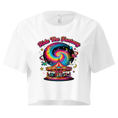 Women's Crop Top - Ride The Fantasy Carousel & Galaxy Design, Short Sleeve