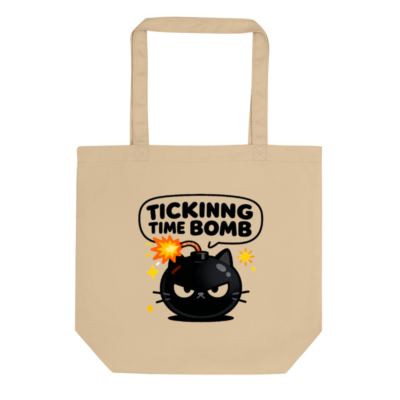 Eco Oyster Tote Bag | Tickinng Time Bomb Cat Design