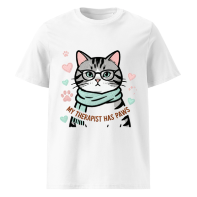Unisex Organic Cotton T-Shirt | My Therapist Has Paws Cat Graphic Tee
