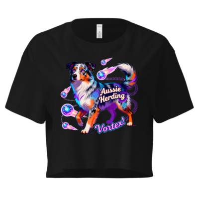 Aussie Herding Vortex Women's Crop Top - Neon Australian Shepherd Dog Art