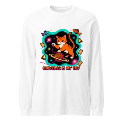 Unisex Long Sleeve Tee - Orange Tabby Cat Space Toy Universe Shirt
