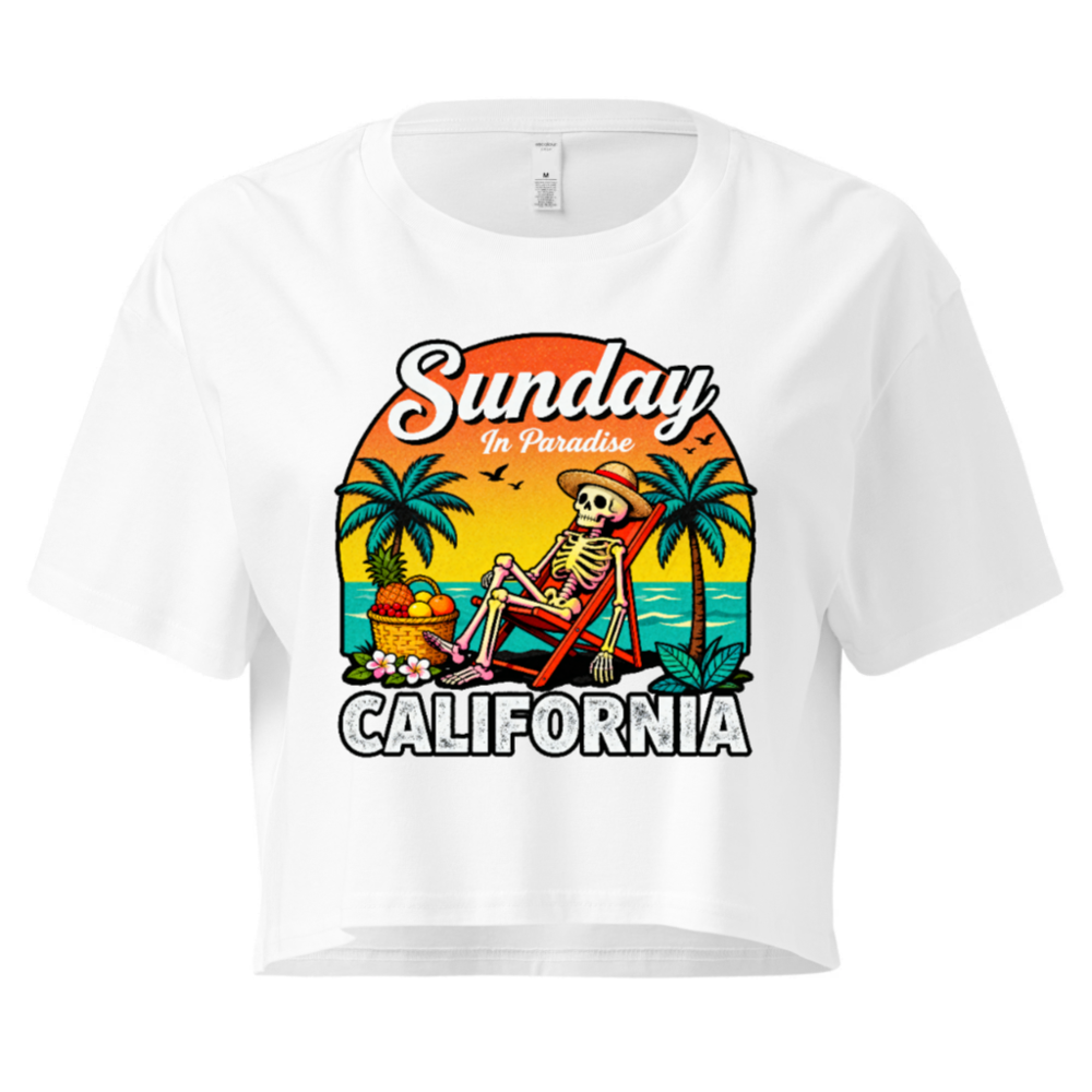 Sunday in Paradise California Women's Crop Top - Skeleton Beach Chair Design