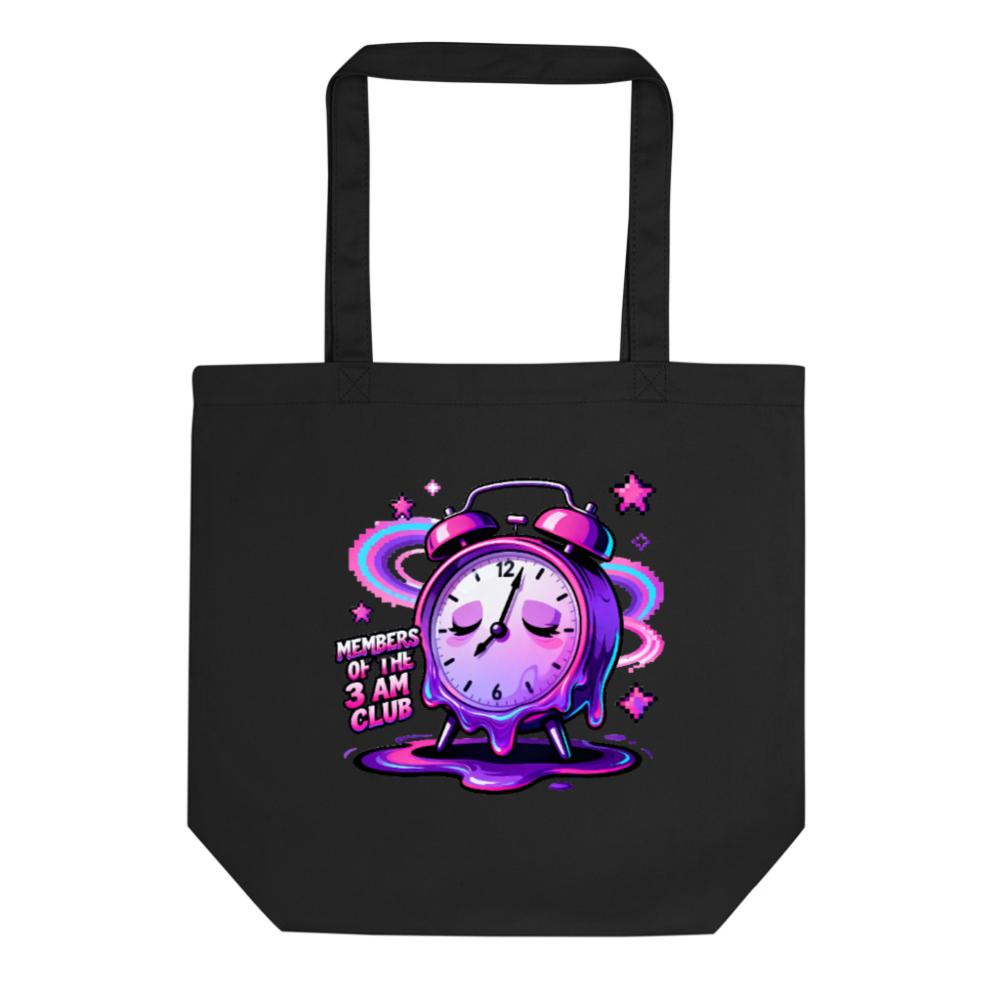 Eco Black Tote Bag | Members of the 3 AM Club Alarm Clock Design