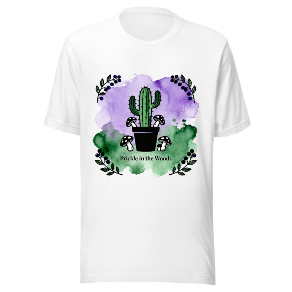 Prickle in the Woods Unisex Staple T-Shirt | Cactus & Mushrooms Watercolor Design
