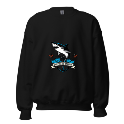 Deep Blue Danger Shark Crew Neck Sweatshirt - Unisex Black
