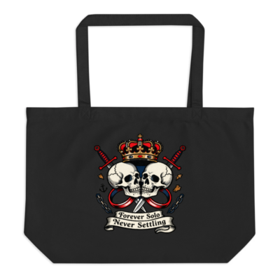 Black Organic Tote Bag | Forever Solo Never Settling Skull & Crown Design