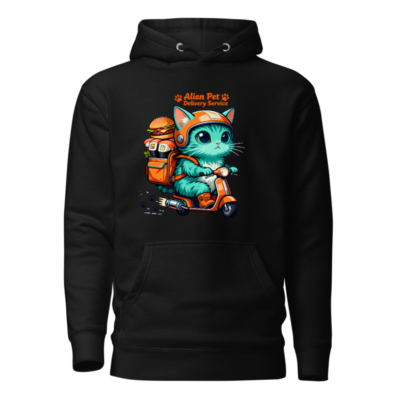 Alien Pet Delivery Service Hoodie - Unisex Premium Pullover with Cat on Scooter