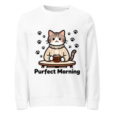 Unisex Organic Sweatshirt - Purfect Morning Cat Coffee Cozy Sweater