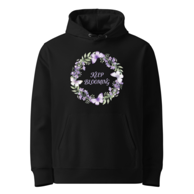 Unisex Eco Hoodie - Keep Blooming Floral Butterfly Design, Sustainable Essential Sweatshirt