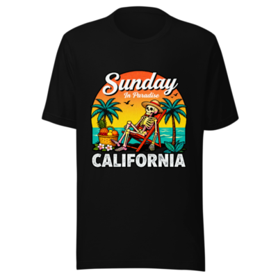 Sunday in Paradise California Skeleton Beach Chair T-Shirt - Unisex Staple Tee