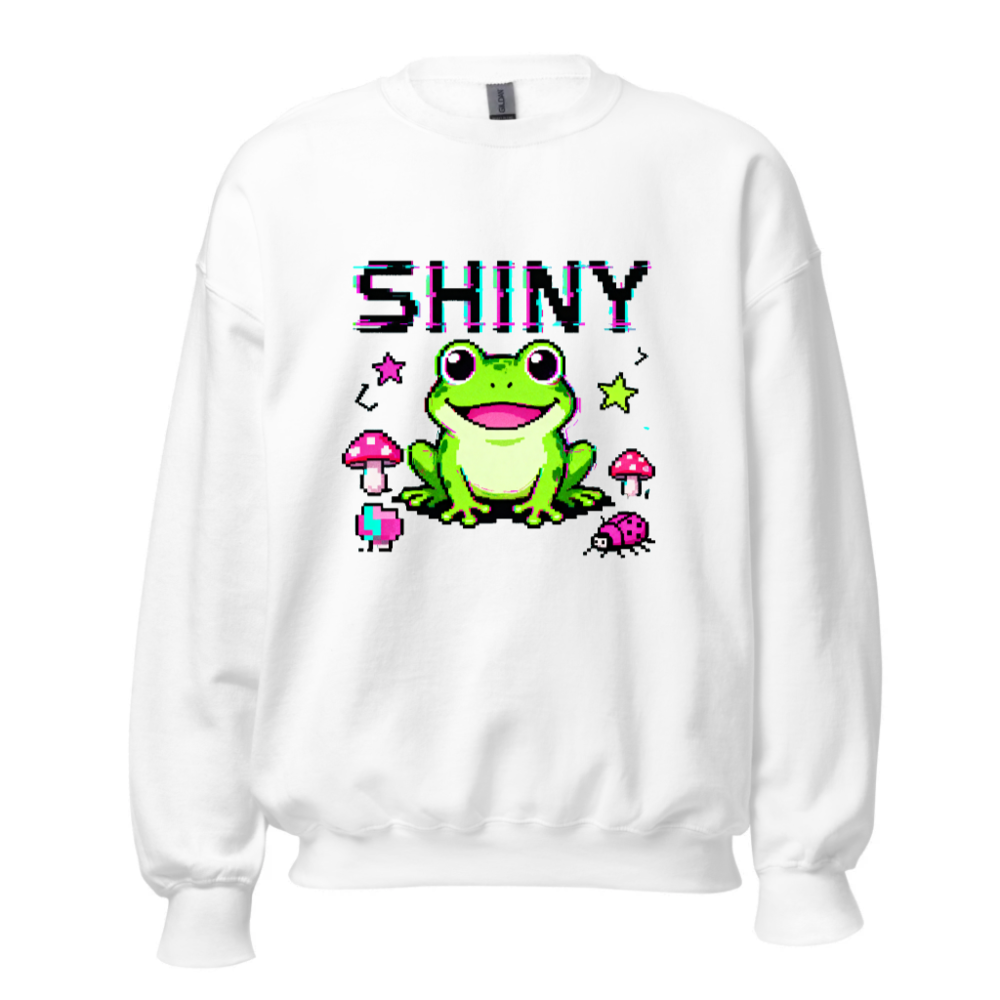 Shiny Frog Pixel Art Unisex Crew Neck Sweatshirt - Retro Gaming Style