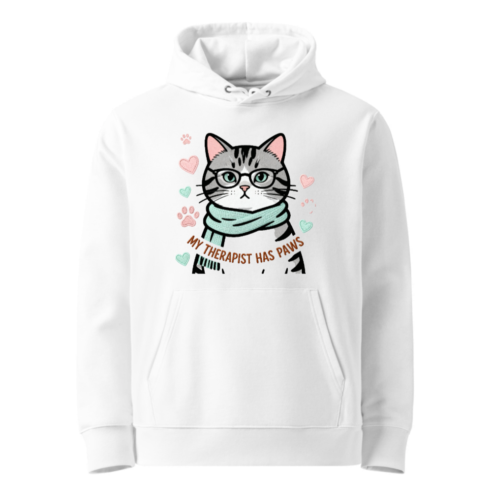 Unisex Eco Hoodie - My Therapist Has Paws Cat Graphic Sweatshirt